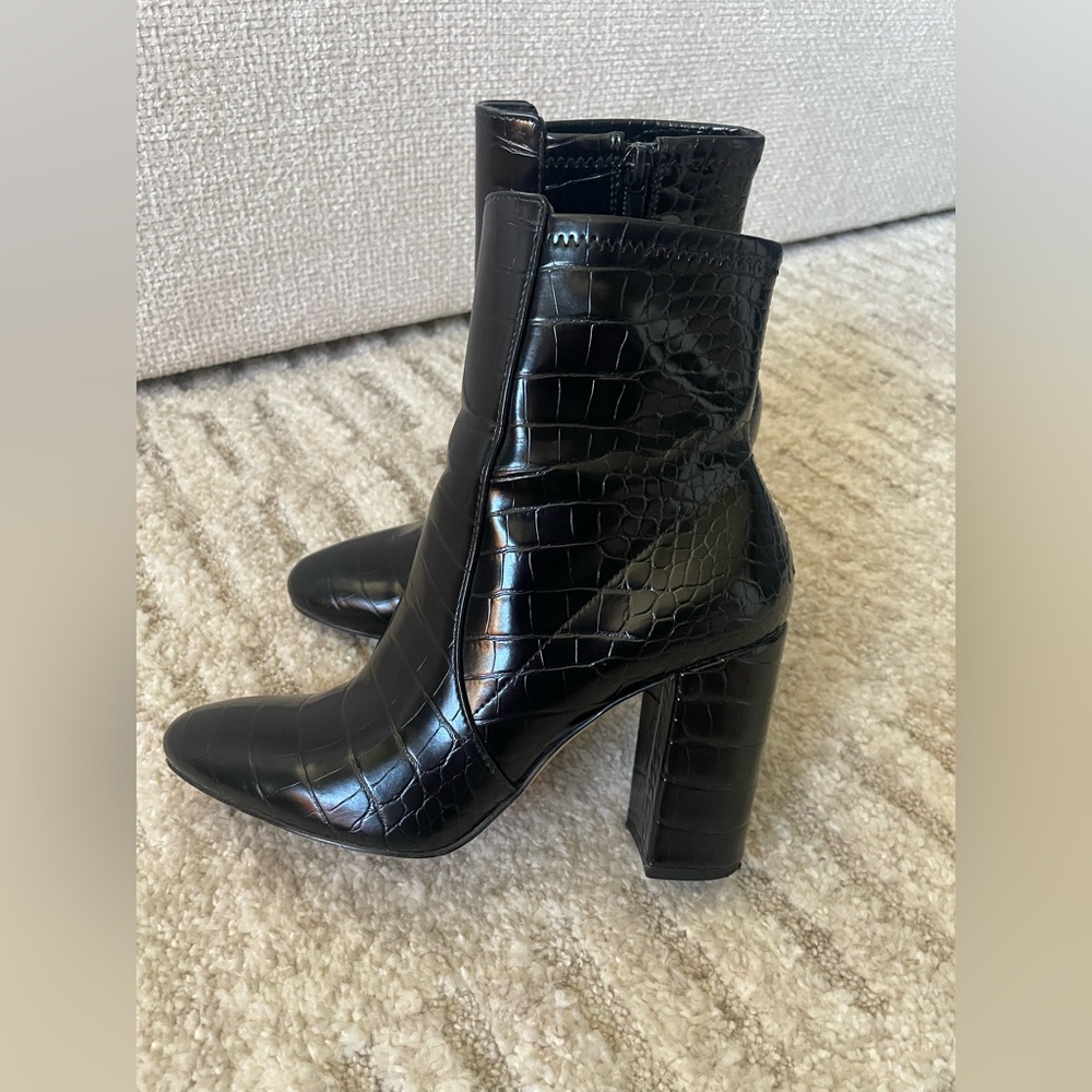 Aldo Black Croc-Embossed Ankle Boots